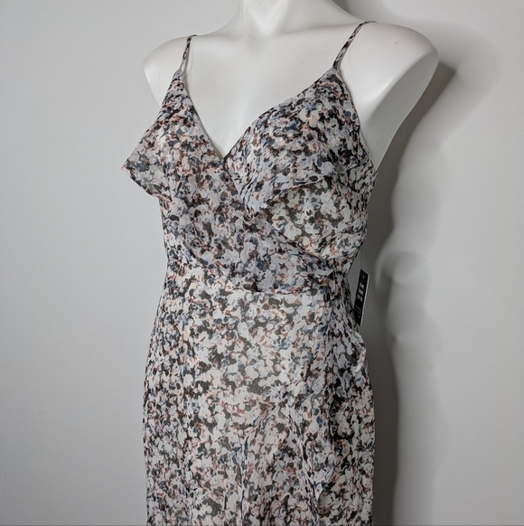 NWT Express white blue grey v neck spaghetti strap ruffle summer sun dress S - Picture 4 of 10